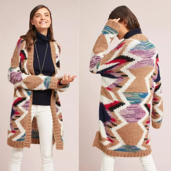 Moulinette Soeurs anthropologie Hand-Knit Mosaic Cardigan Sweater 37387 - Picture 1 of 10